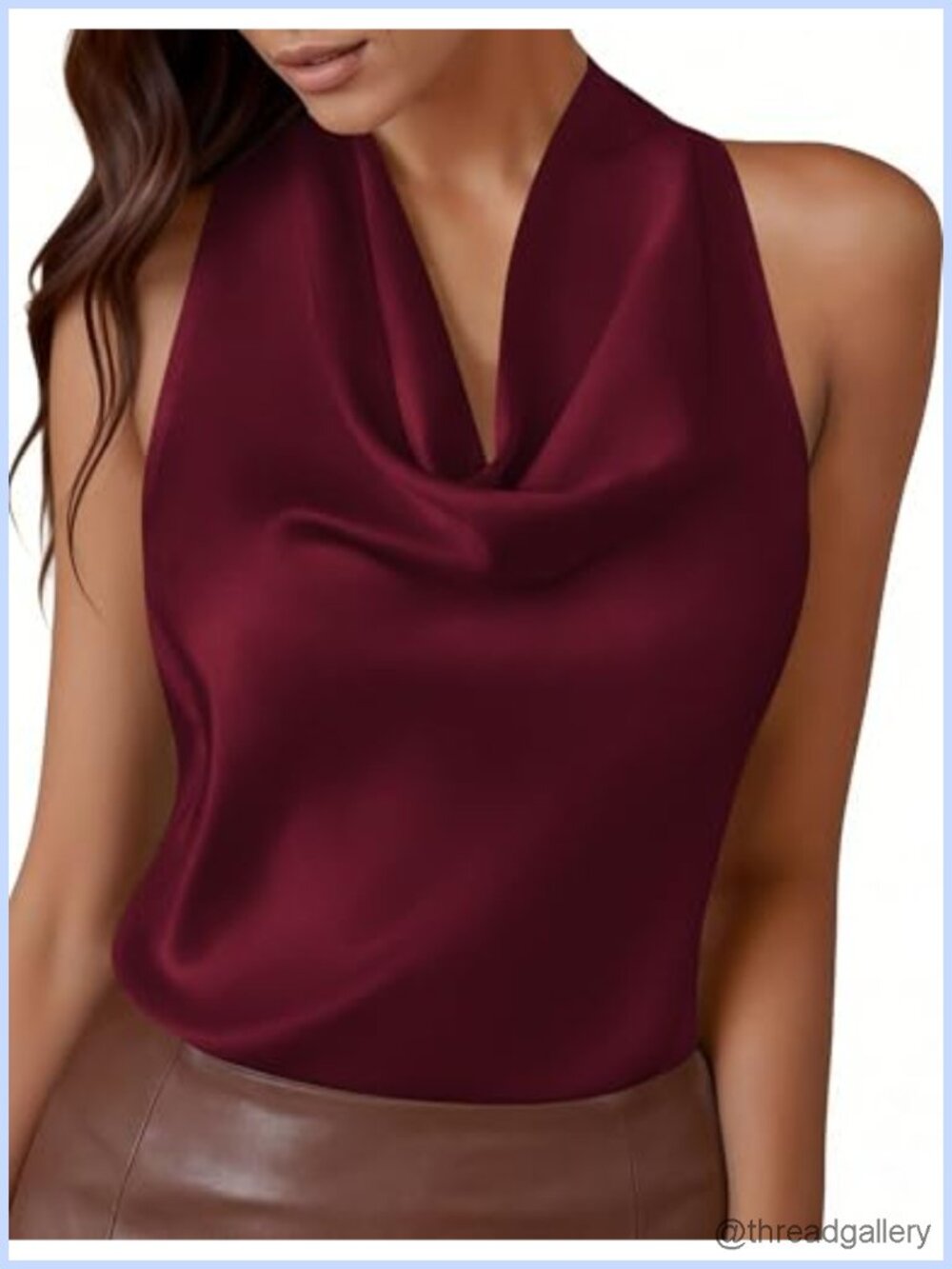 Satin Halter Top Sleeveless Cowl Neck Tie Back Dressy Casual - Picture 4 of 6